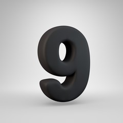 Black rubber number 9 isolated on white background.