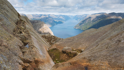  Nature, the landscape of Norway, a shigh rock plateau above   lysefjord 