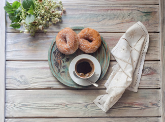 Brewed coffee with donuts
