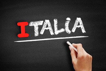 Italia text on blackboard, education concept background