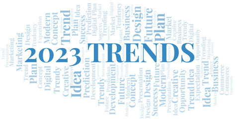 Fototapeta premium 2023 Trends word cloud. Wordcloud made with text only.