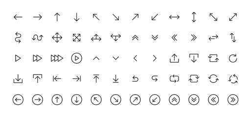 Arrows big black set icons in line style. Arrow icon. Arrow vector collection. Arrow. Cursor. Modern simple arrows. Vector illustration.