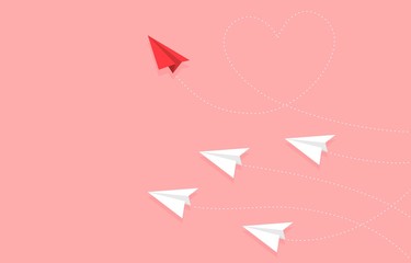 Red Paper plane with heart shape route