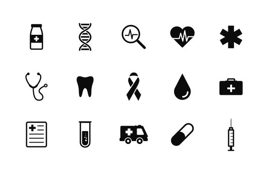 Healthcare and medical icons set. Vector illustration icons health, cross, dna, tablet. Collection modern icons infographic and medicine.