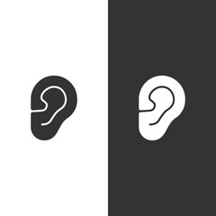 Body senses heard. Ear icon on black and white background