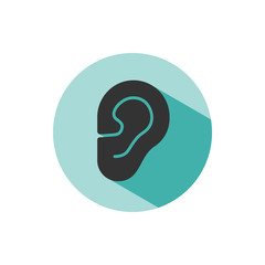 Body senses heard. Ear icon with shade on green circle
