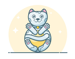 Abstract flat line illustration of stylized cat roly poly doll