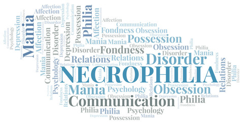 Necrophilia word cloud. Type of Philia.