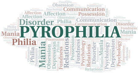 Pyrophilia word cloud. Type of Philia.