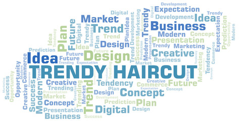 Obraz premium Trendy Haircut word cloud. Wordcloud made with text only.