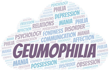 Obraz premium Geumophilia word cloud. Type of Philia.