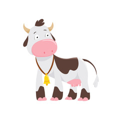 Cute cow in flat style isolated on white background. Vector illustration. Cartoon cow.