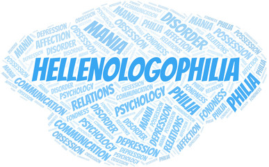 Obraz premium Hellenologophilia word cloud. Type of Philia.