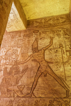Depiction of Ramesses II killing an enemy at the battle of Kadesh in the Great Temple of Abu Simbel