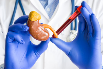 Laboratory medical diagnostics, tests for kidneys, adrenal hormones concept photo. Doctor or...