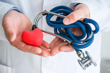 Concept photo diagnostics and treatment of diseases of heart and blood vessels. Doctor dressed in...