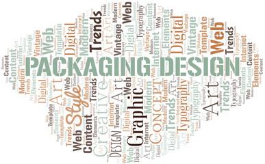 Fototapeta na wymiar Packaging Design word cloud. Wordcloud made with text only.
