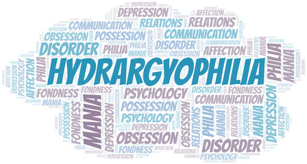 Hydrargyophilia word cloud. Type of Philia.