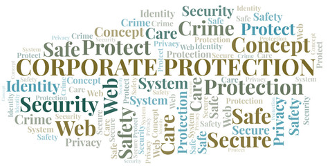 Corporate Protection word cloud. Wordcloud made with text only.