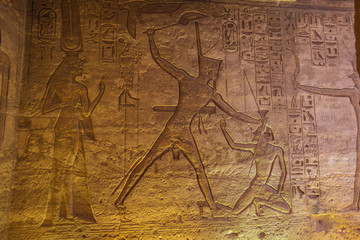 Ramesses II fighting his enemies, depicted  in the Small Temple of Abu Simbel