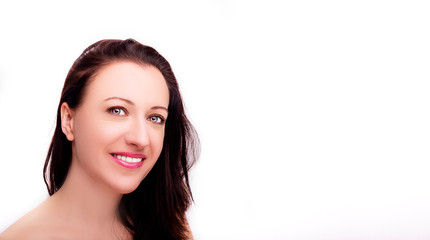 Fototapeta premium A portrait of beautiful face with beautiful eyes - isolated on white.