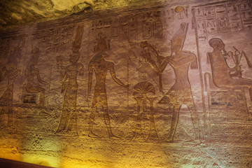 Bas relief with Ramesses II and Sobek, depicted  in the Small Temple of Abu Simbel