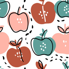 Hand drawn doodle apples seamless pattern