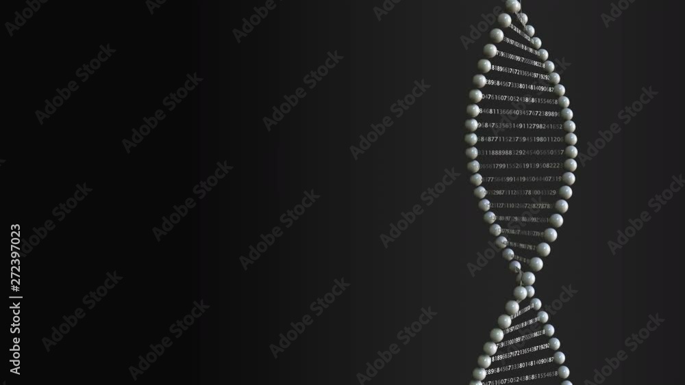 Poster conceptual dna molecule model with digital sequences, loopable 3d animation