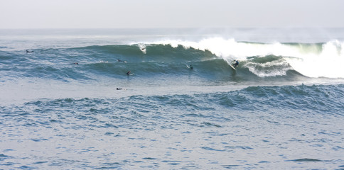 Surfer riding a huge wave