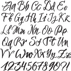 Hand drawn typeface. Painted vector characters: lowercase and uppercase. Typography alphabet for your designs: logo, typeface, card