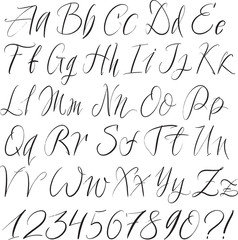 Hand drawn typeface. Painted vector characters: lowercase and uppercase. Typography alphabet for your designs: logo, typeface, card