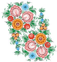 Floral russian traditional vector ethnic ornament Gorodets on isolated white background for your design