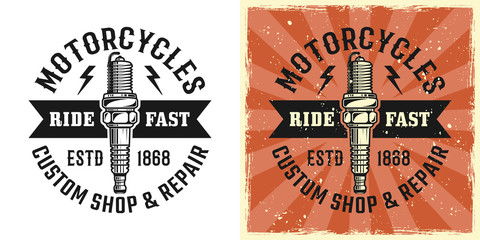 Spark plug vector emblem, badge or t-shirt print