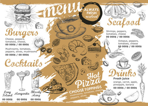 Food flyer. Food menu for restaurant and cafe. 