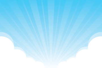 blue sky with fluffy clouds white background, sky background with clouds white cartoon concept, sky blue covered with sunlight shine beam and cloud white for banner advertising background
