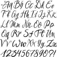 Hand drawn typeface. Painted vector characters: lowercase and uppercase. Typography alphabet for your designs: logo, typeface, card
