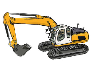 Fototapeta premium construction equipment in yellow Special machines for the building work Forklifts cranes excavators tractors bulldozers trucks cars concrete mixer trailer Vector i