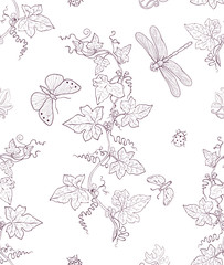 Vine and insects seamless pattern