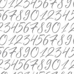 Numbers. Seamless repeating pattern with hand elegant calligraphy numerals  for your design on white background