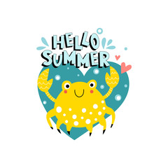 Kids illustration with crab and text