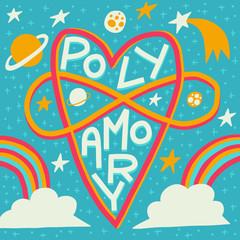 Square illustration with polyamory symbol and lettering