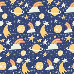 Colorful seamless pattern with space cartoons