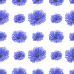 Seamless pattern with watercolor flowers Anemone Illustration of leaf sprigs Floral leaf textures handmade Digital paper Textile Wallpaper