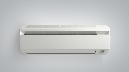 White color air conditioner machine 3d render on grey gradient background