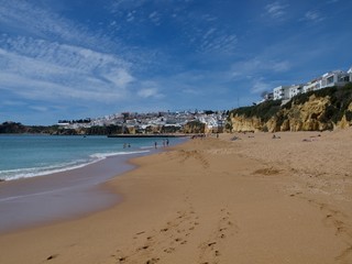 Paradise beach with view on Albufeira city in Portugal