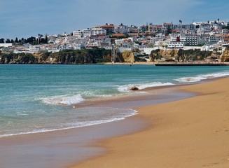 Paradise beach with view on Albufeira city in Portugal