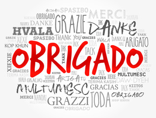 Obrigado (Thank You in Portuguese) Word Cloud in different languages