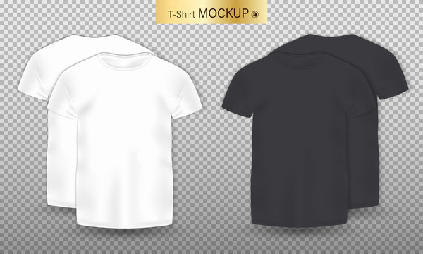 White and Black men's t-shirt realistic mockup. Vector illustration