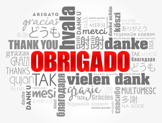Obrigado (Thank You in Portuguese) Word Cloud in different languages