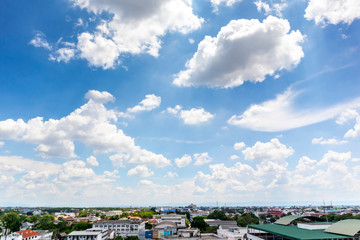 Landscape Beautiful blue sky with cloudy on the city and mountain background and texture.